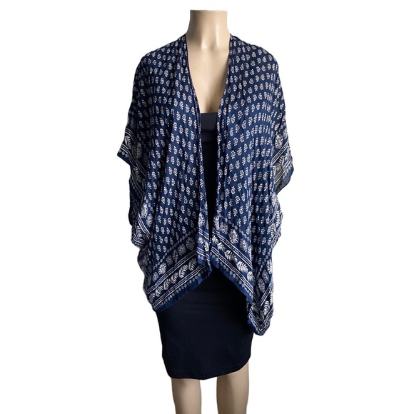 Loft Poncho Shrug Blur Floral Tribal Print Kimono Open Top Cardigan Indian Aztec - Picture 4 of 11